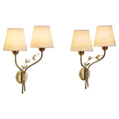 A Pair of Brass Wall Lamps with Decorative Leaves for K&H, Norway circa 1940s