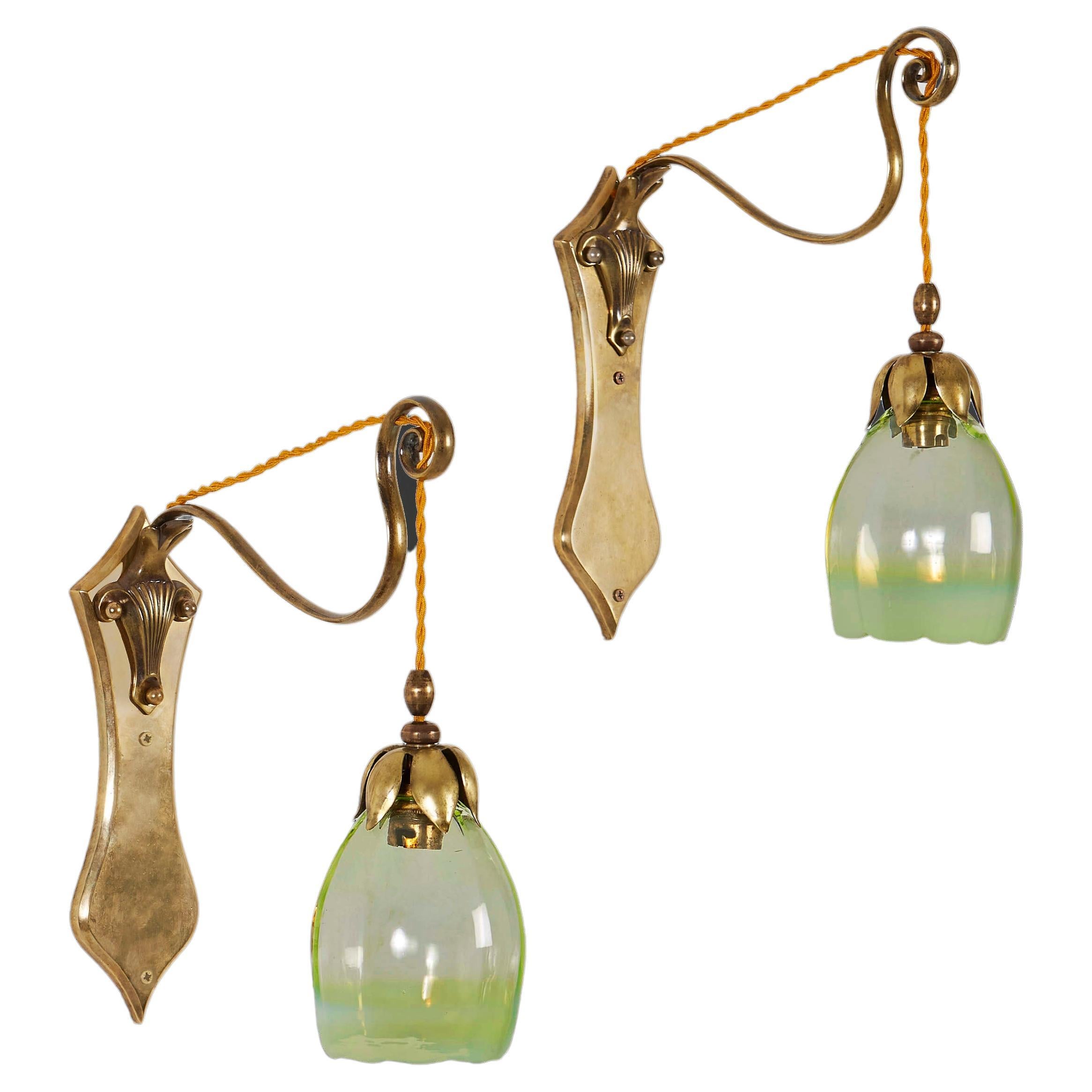 Pair of Brass Wall Lights by W. a. S. Benson