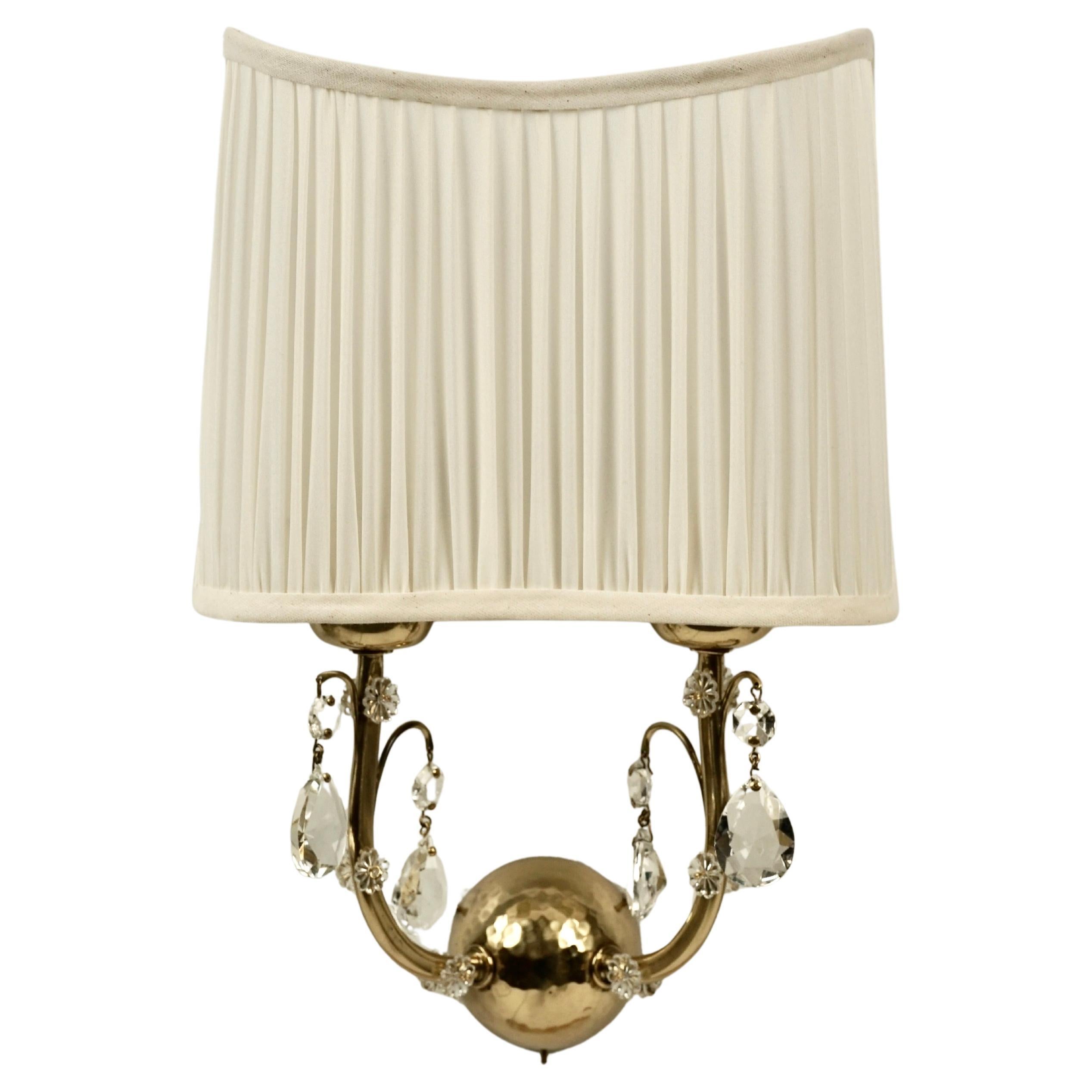 A Pair of Brass Wall Lights with Glass Crystal Decoration, 1930
s Austria For Sale