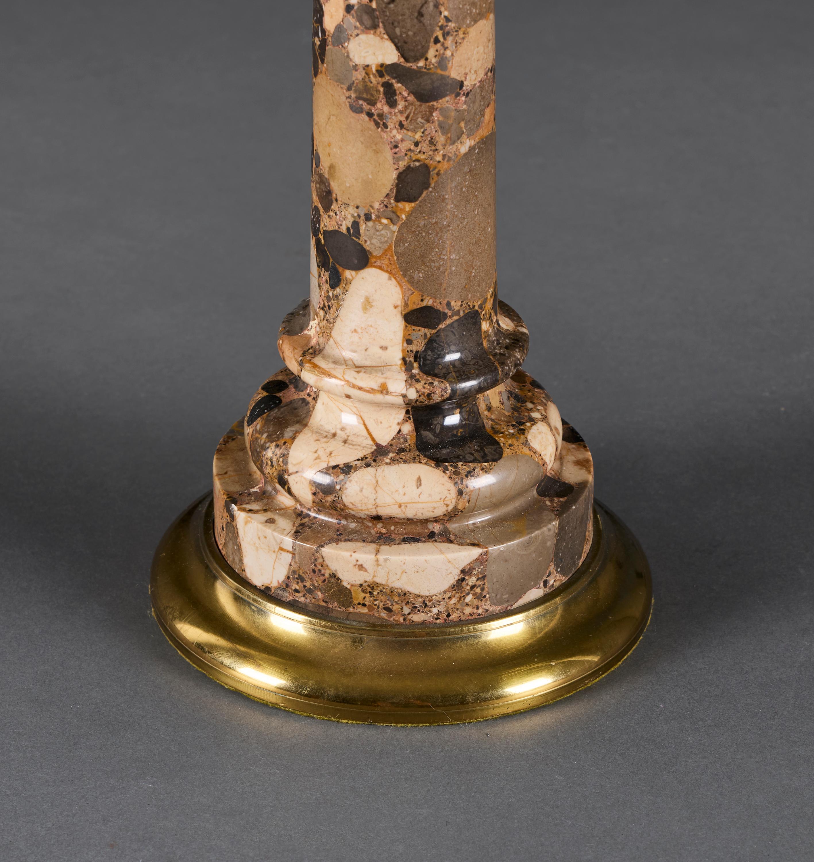 A Pair of Breccia Marble Column Table Lamps In Good Condition For Sale In London, GB
