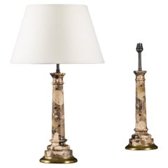 A Pair of Breccia Marble Column Table Lamps