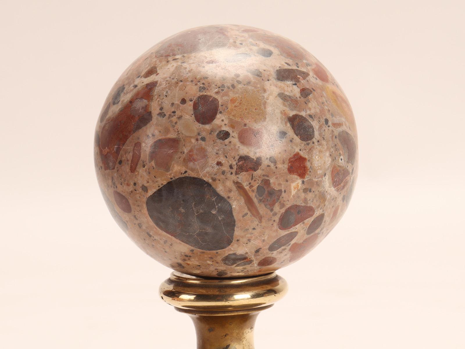 Pair of Breccia Marble Spheres, Italy, 1870 For Sale 4