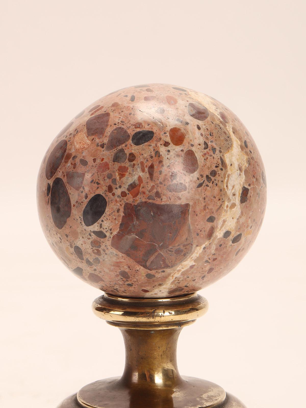 Italian Pair of Breccia Marble Spheres, Italy, 1870 For Sale
