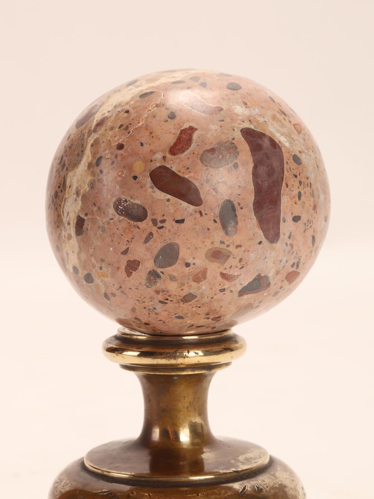 Pair of Breccia Marble Spheres, Italy, 1870 In Good Condition For Sale In Milan, IT