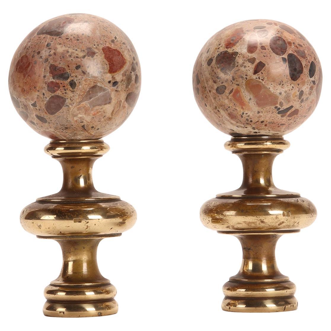 Pair of Breccia Marble Spheres, Italy, 1870