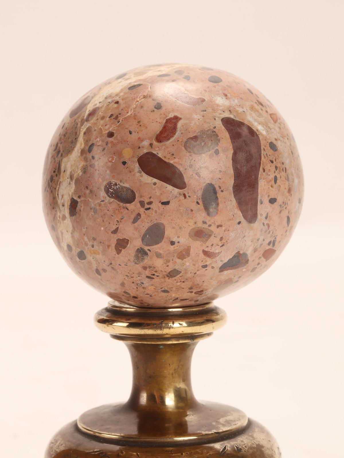19th Century A pair of brecciated marble Paradise spheres, Italy end of 19th century. For Sale