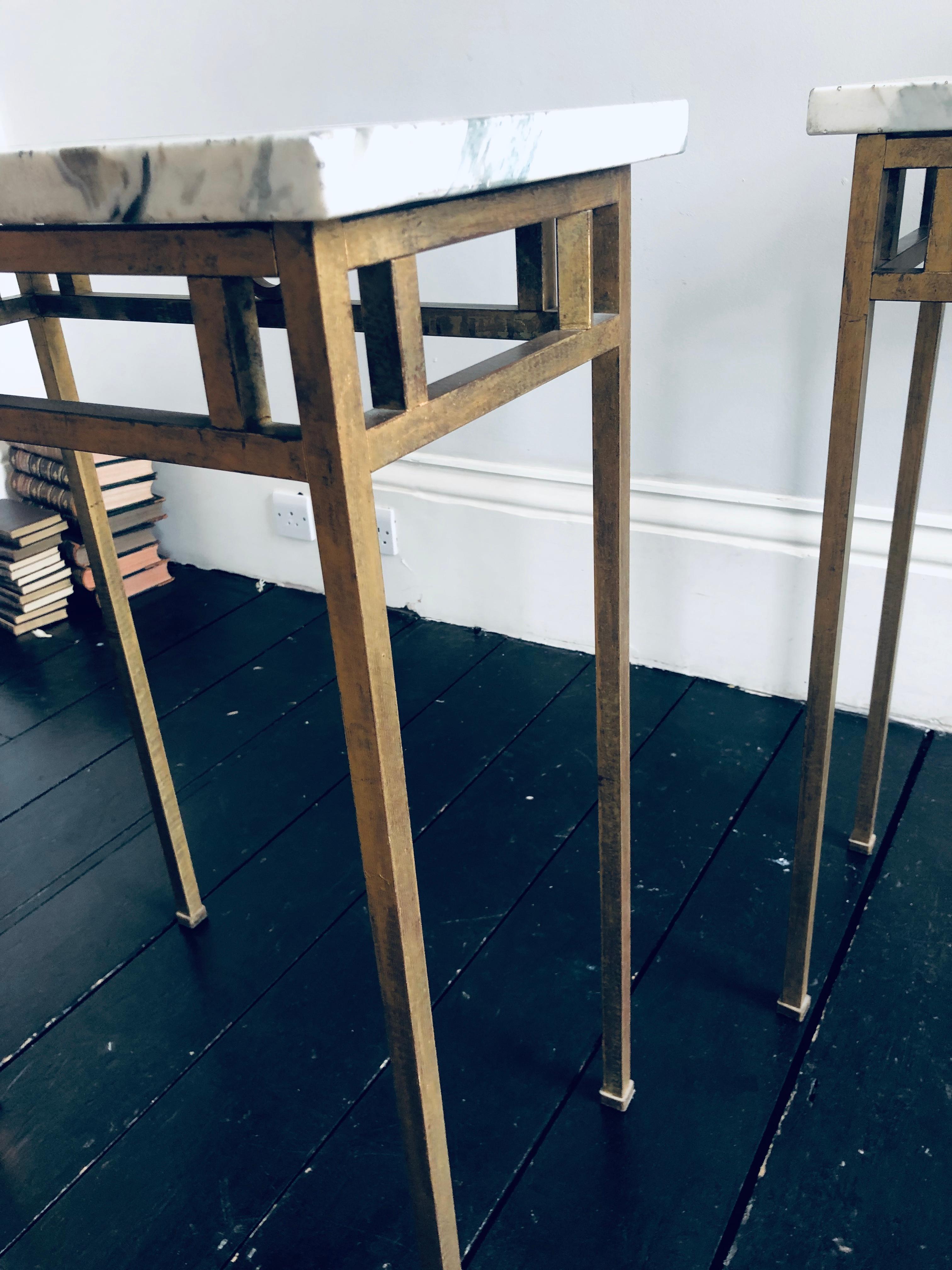 Pair of Breche Violette Marble and Gilt Metal Console Tables In Good Condition For Sale In London, GB