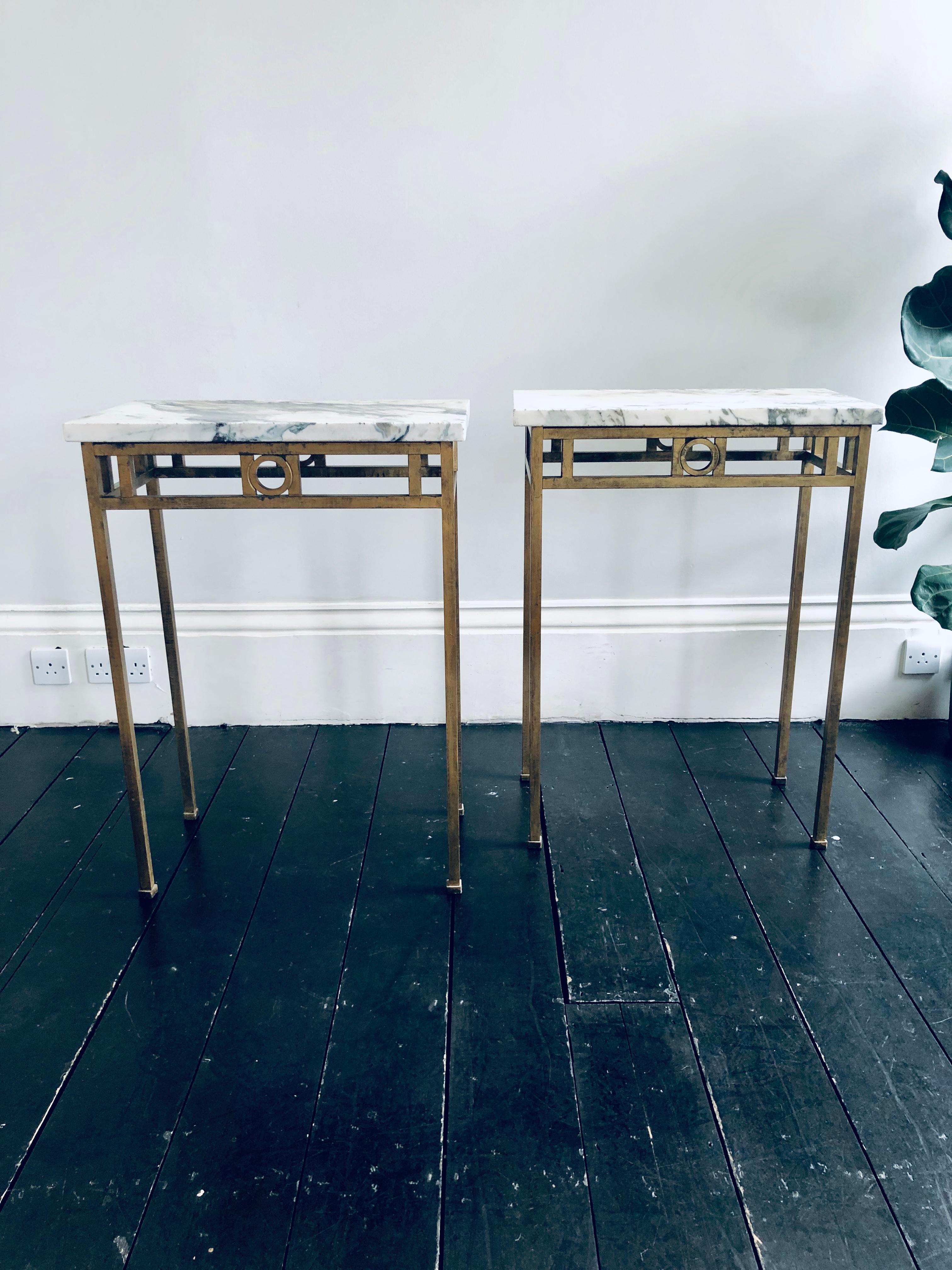 Late 20th Century Pair of Breche Violette Marble and Gilt Metal Console Tables For Sale
