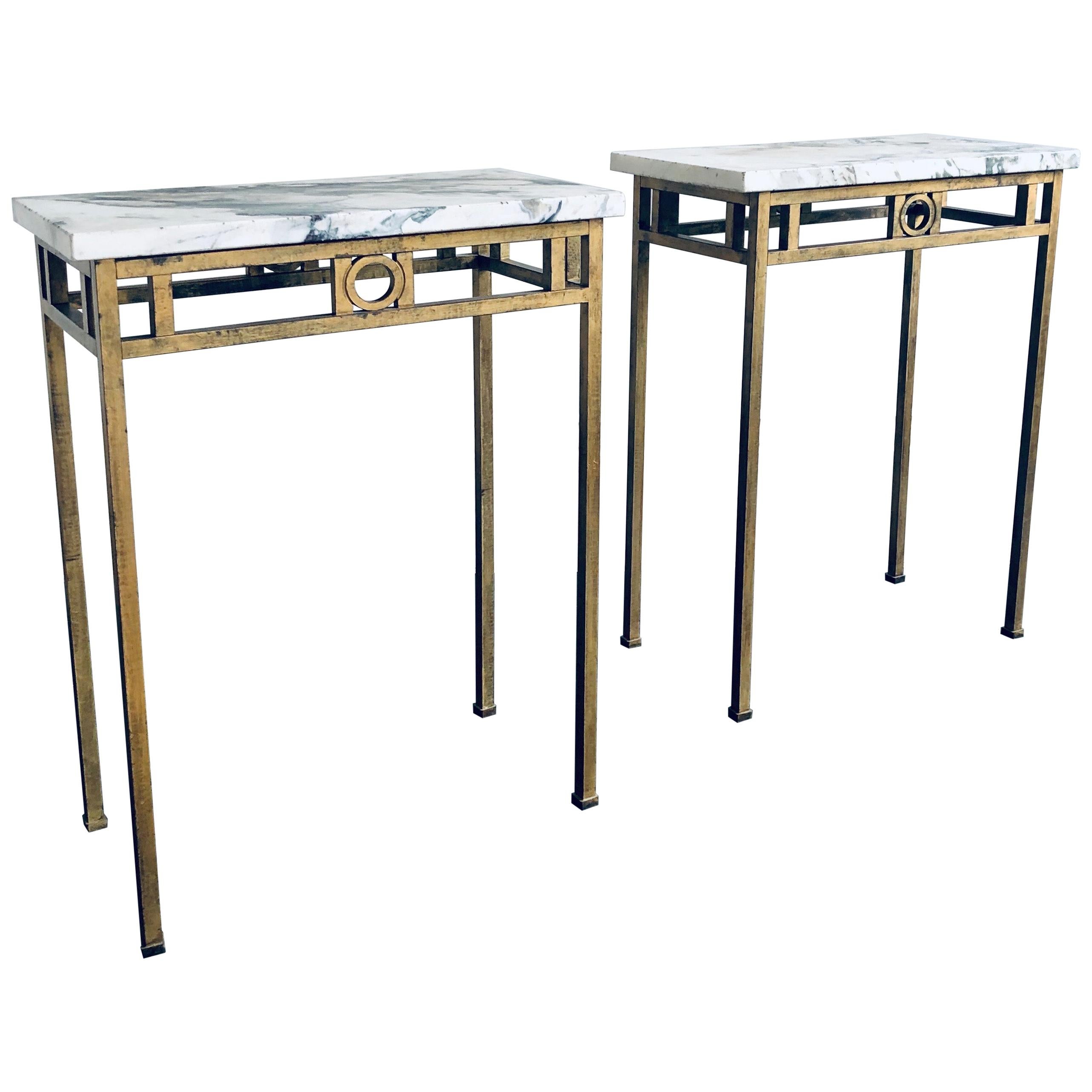 Pair of Breche Violette Marble and Gilt Metal Console Tables For Sale
