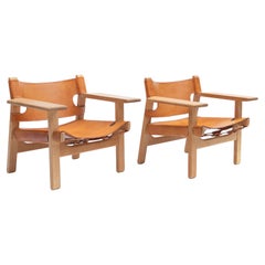 Ein Paar Børge Mogensen 'The Spanish Chair' in Eiche und hellem Sattelleder