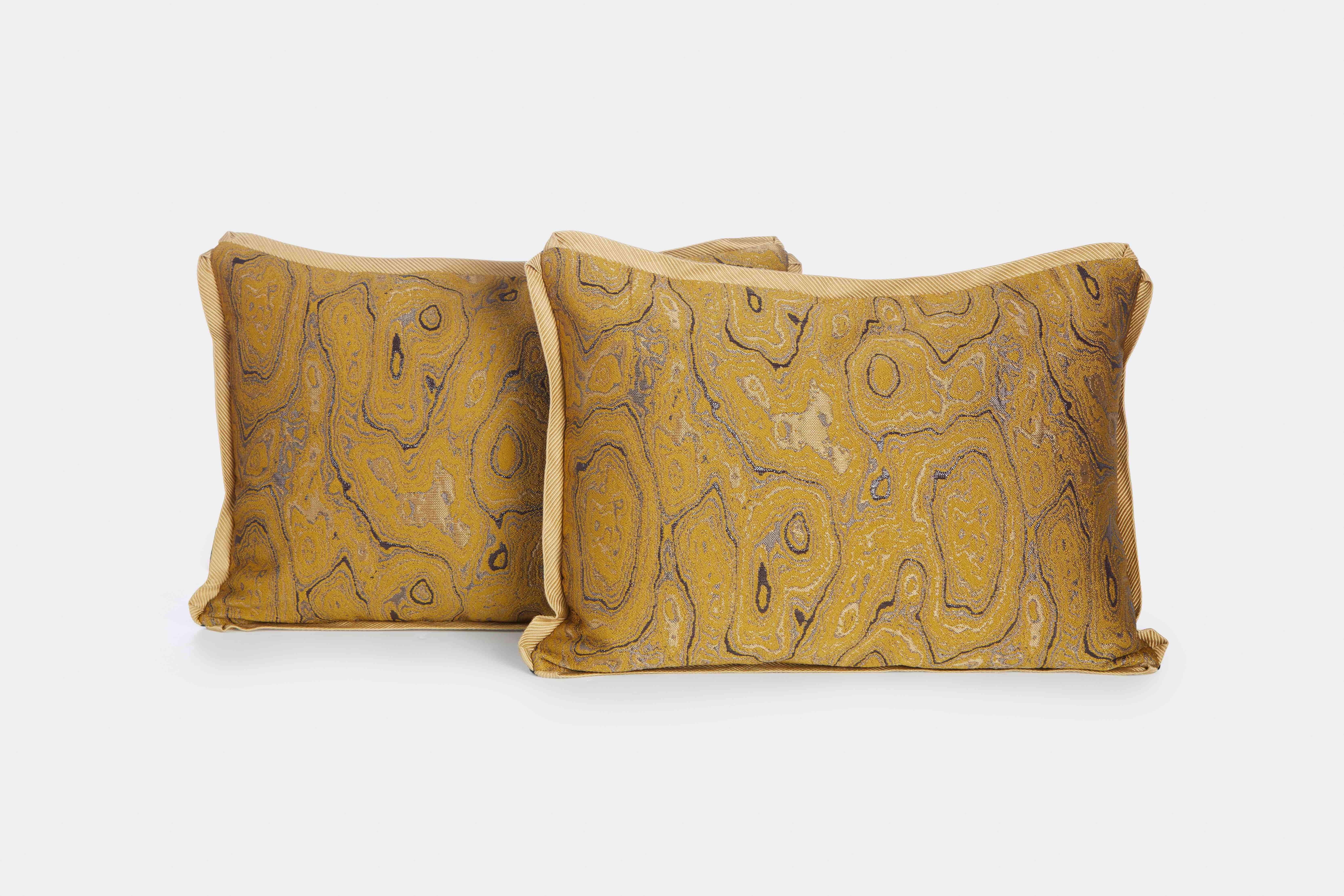 Contemporary Pair of Brocaded Silk with Metallic Thread Dries Van Noten Fabric Cushion For Sale