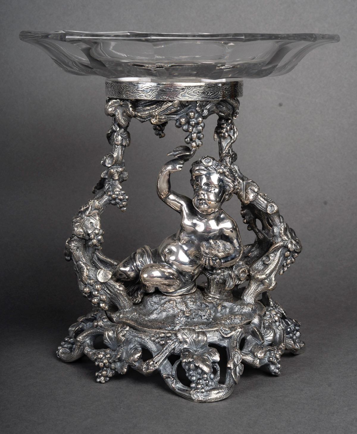 Late 19th Century A Pair of Bronze and Baccarat Putti Compotiers, Maison Christofle, circa 1880 For Sale