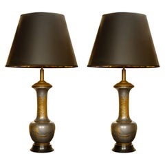 Pair of Bronze and Brass  LaVerne Style Lamps