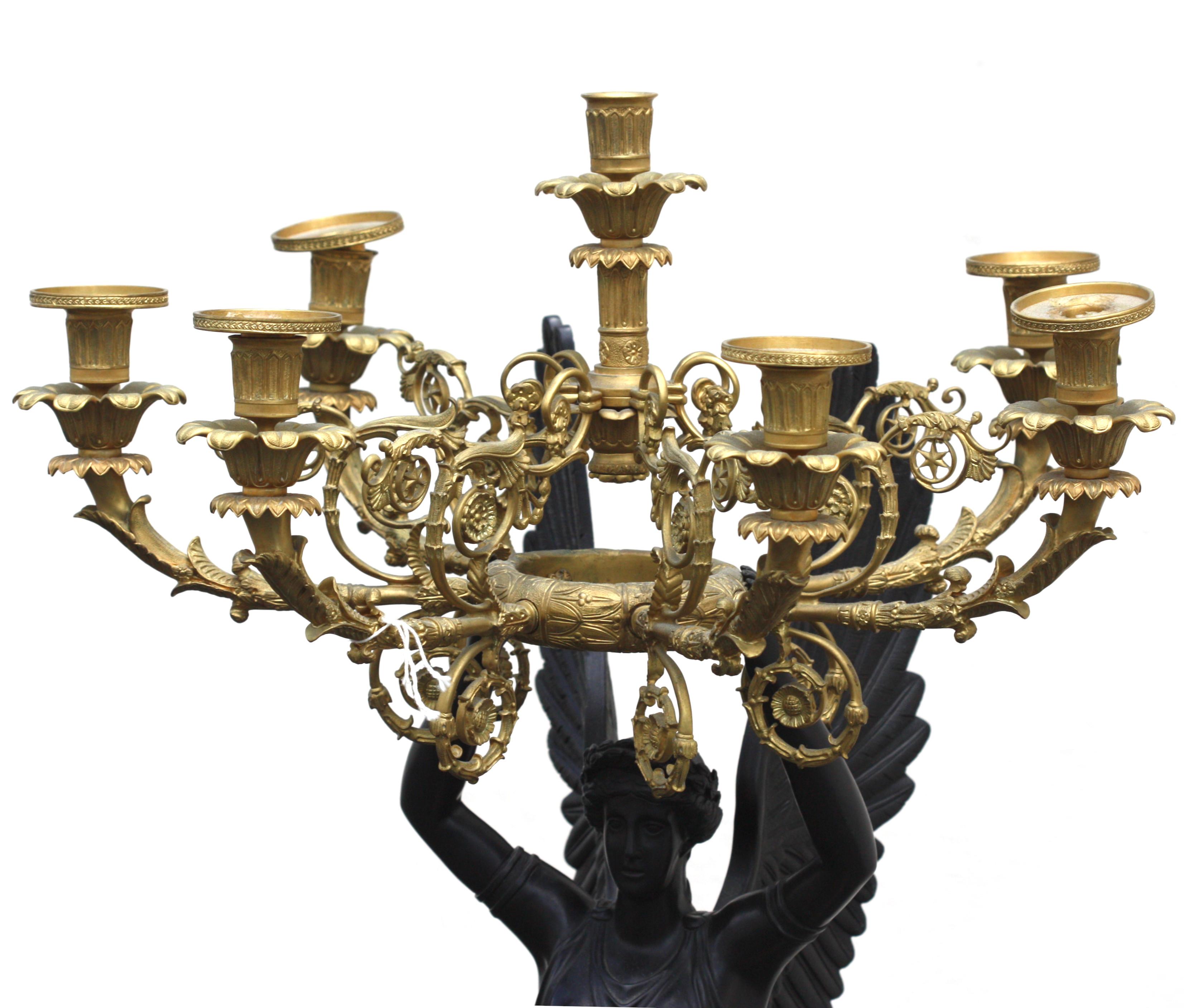20th Century Pair of Bronze and Malachite Candelabra For Sale