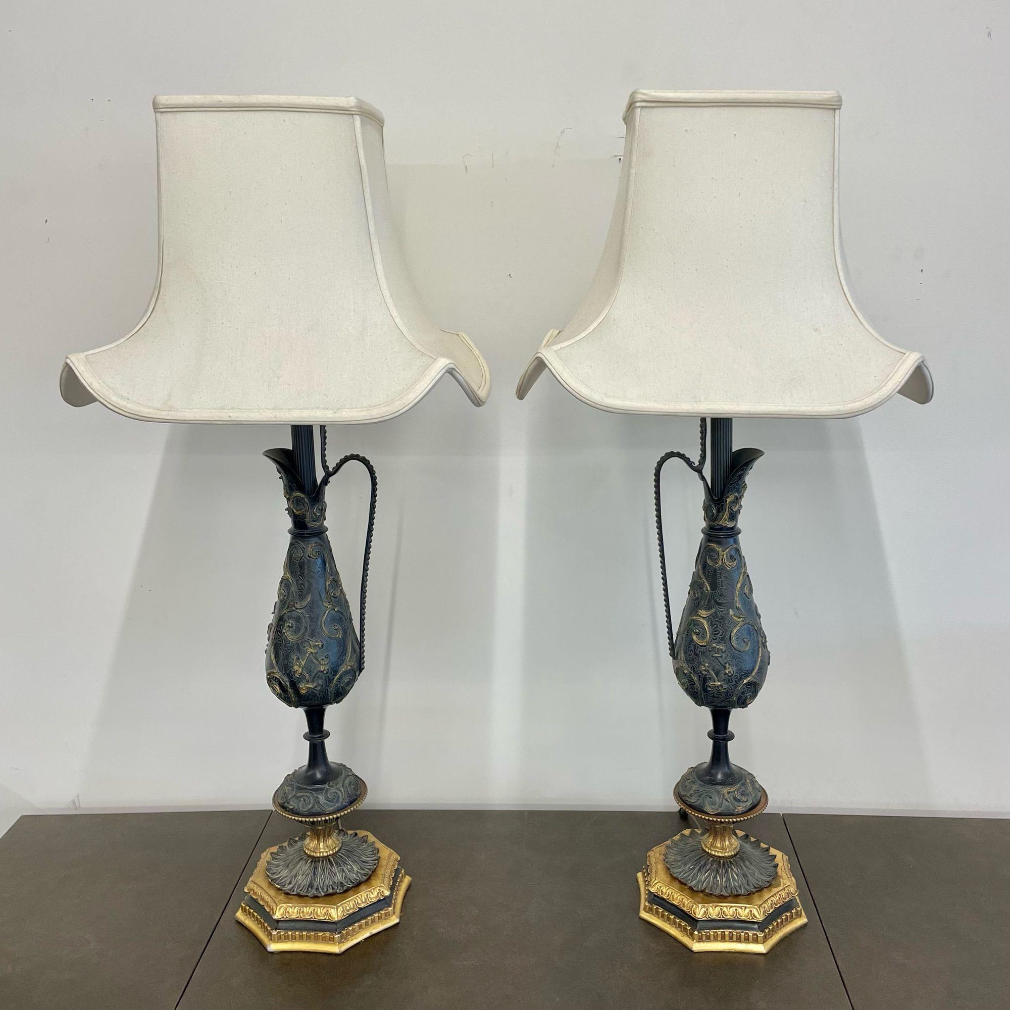 Pair of Bronze and Metal Urn Form Table Lamps, Neoclassical In Good Condition In Stamford, CT