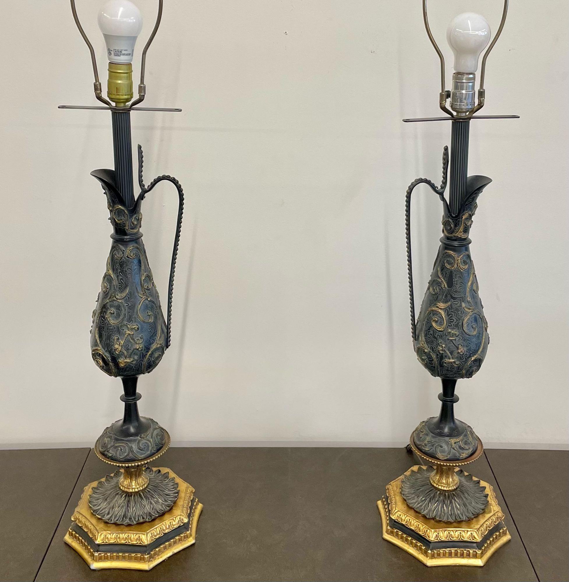 20th Century Pair of Bronze and Metal Urn Form Table Lamps, Neoclassical