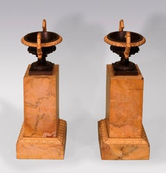 Pair of Bronze and Ormolu Tazzas on Sienna Marble Bases