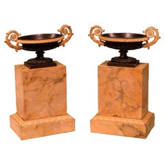 Pair of Bronze and Ormolu Tazzas on Sienna Marble Bases