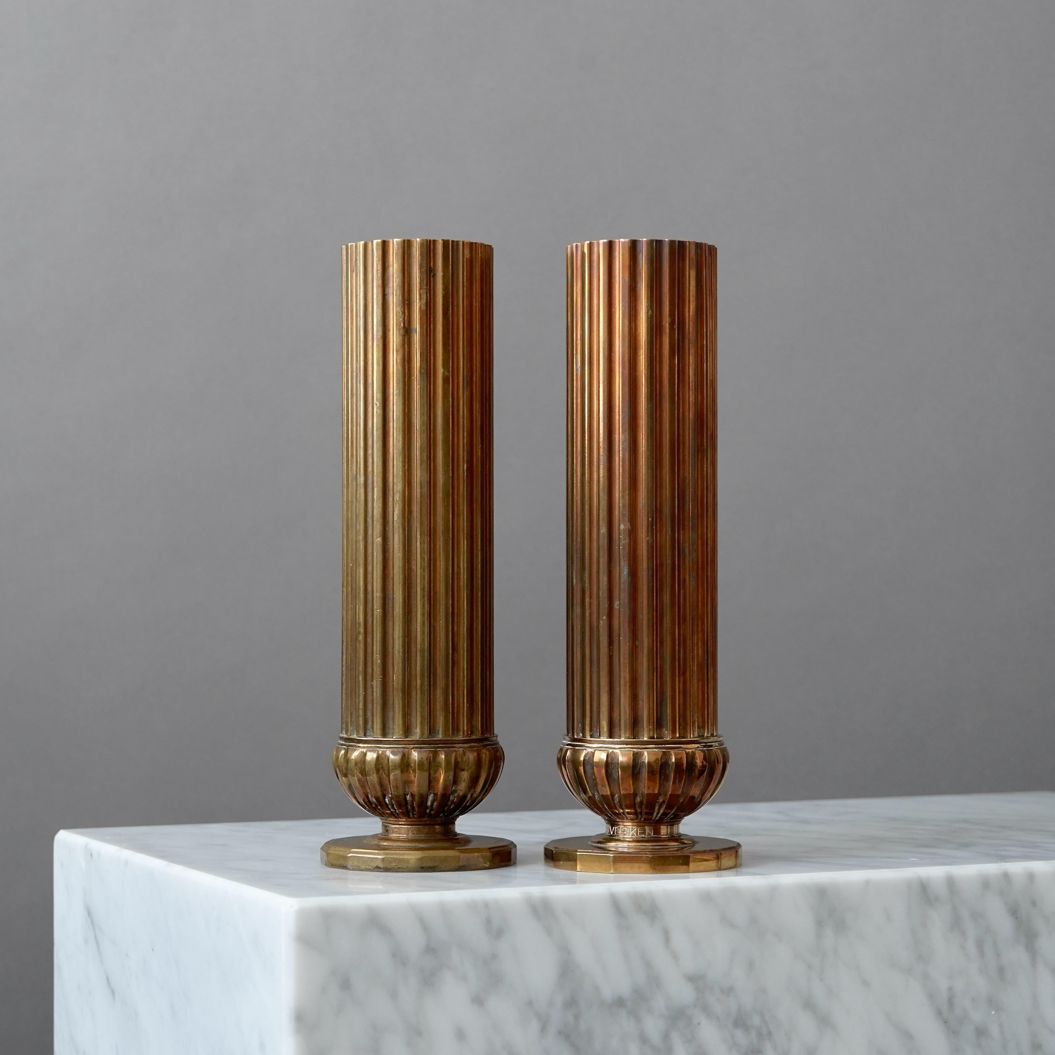 Scandinavian Modern A pair of Bronze Art Deco Vases by SVM Handarbete, Sweden, 1930s For Sale