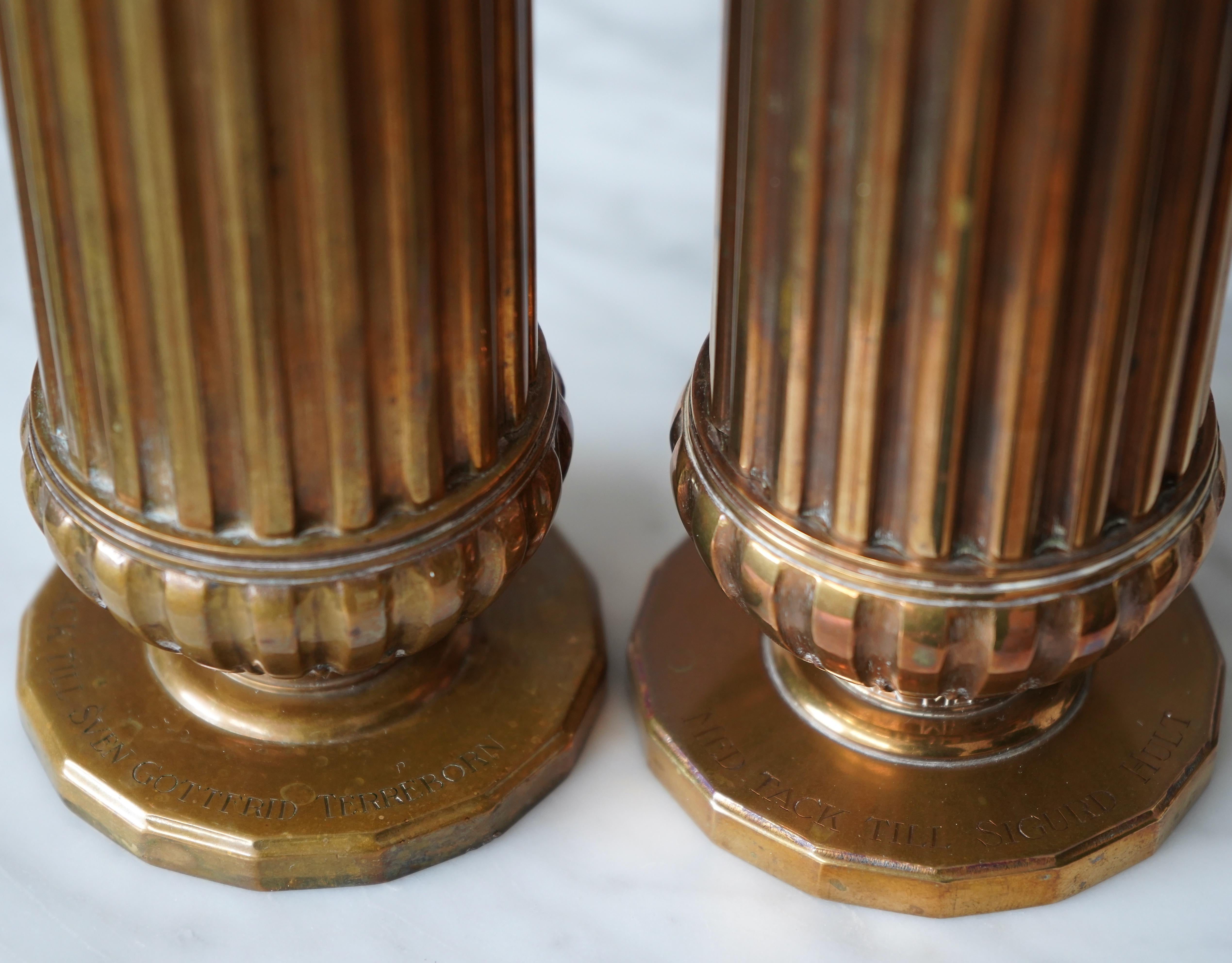 A pair of Bronze Art Deco Vases by SVM Handarbete, Sweden, 1930s In Good Condition For Sale In Malmö, SE