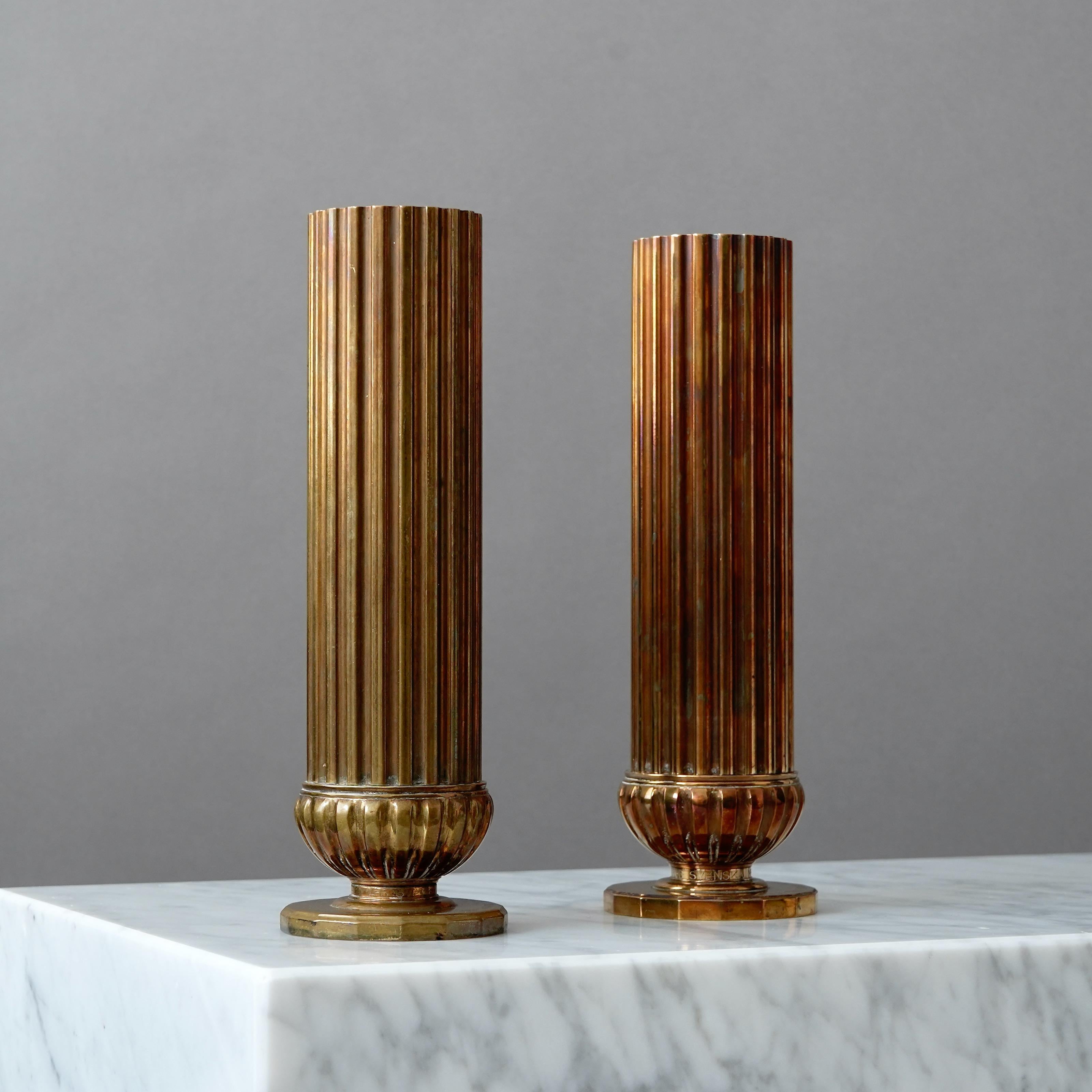 Mid-20th Century A pair of Bronze Art Deco Vases by SVM Handarbete, Sweden, 1930s For Sale