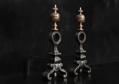 Pair of Bronze & Cast Iron Firedogs in the Baroque Style