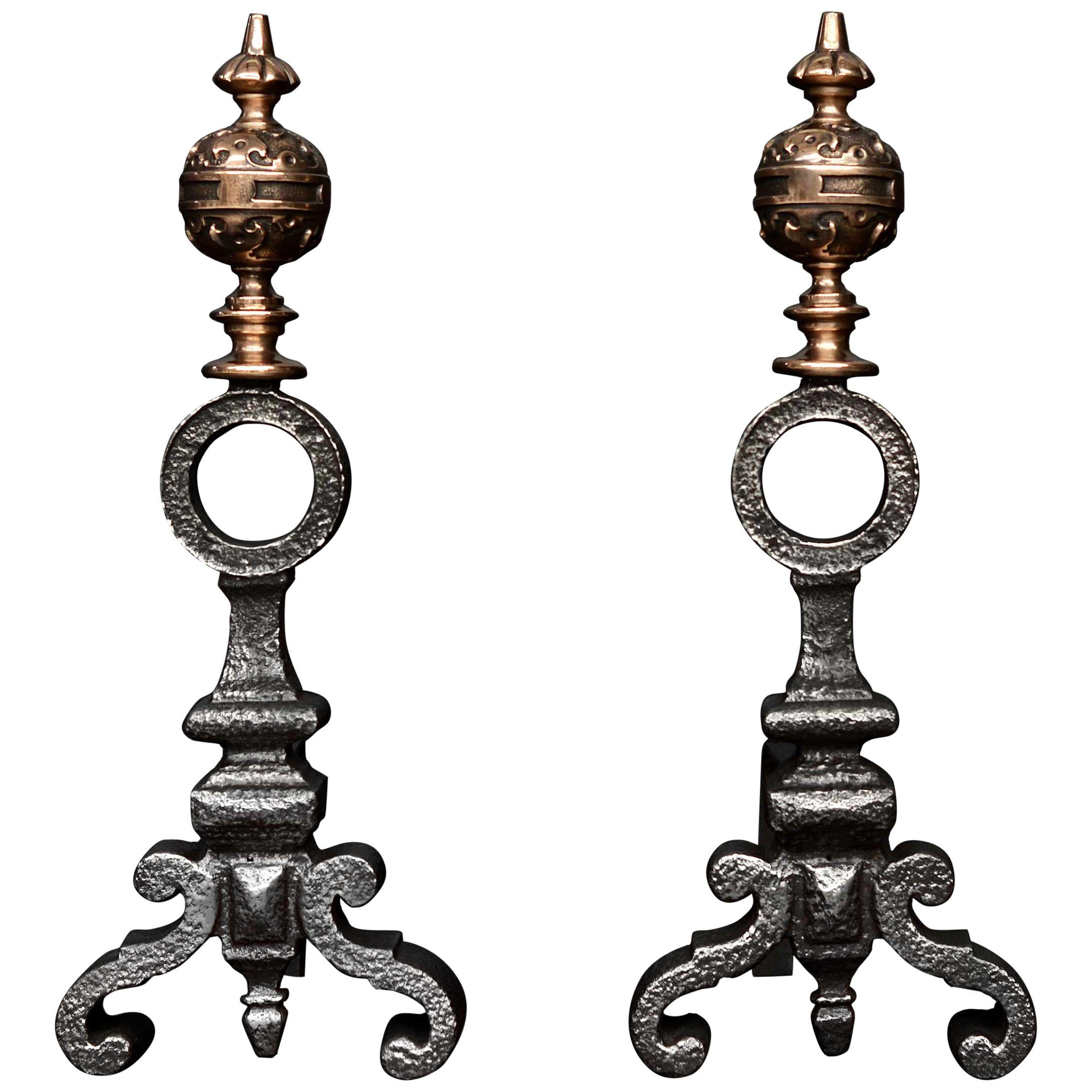 Pair of Bronze & Cast Iron Firedogs in the Baroque Style