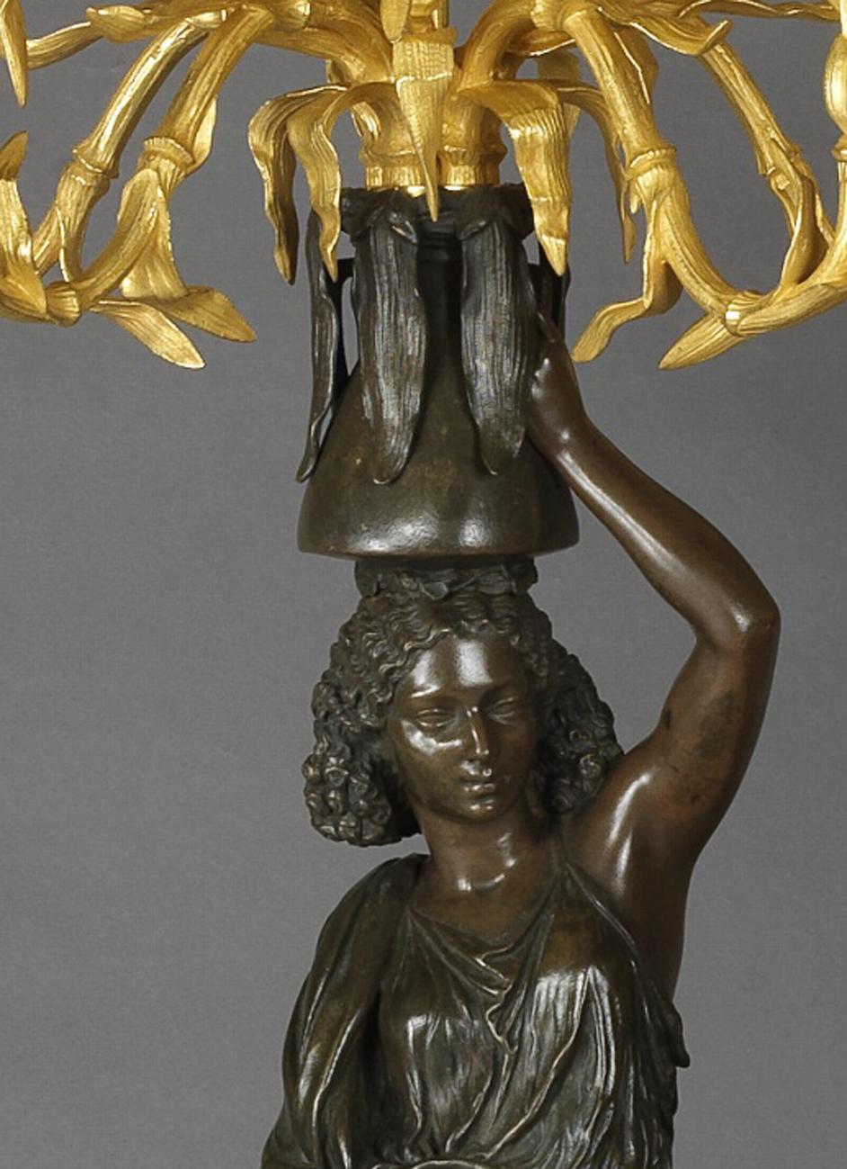Pair of Bronze Figural Candelabra by Charles Cumberworth, circa 1850 In Good Condition For Sale In Brighton, West Sussex