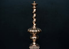 Pair of Bronze Firedogs with Barley Twist Tops