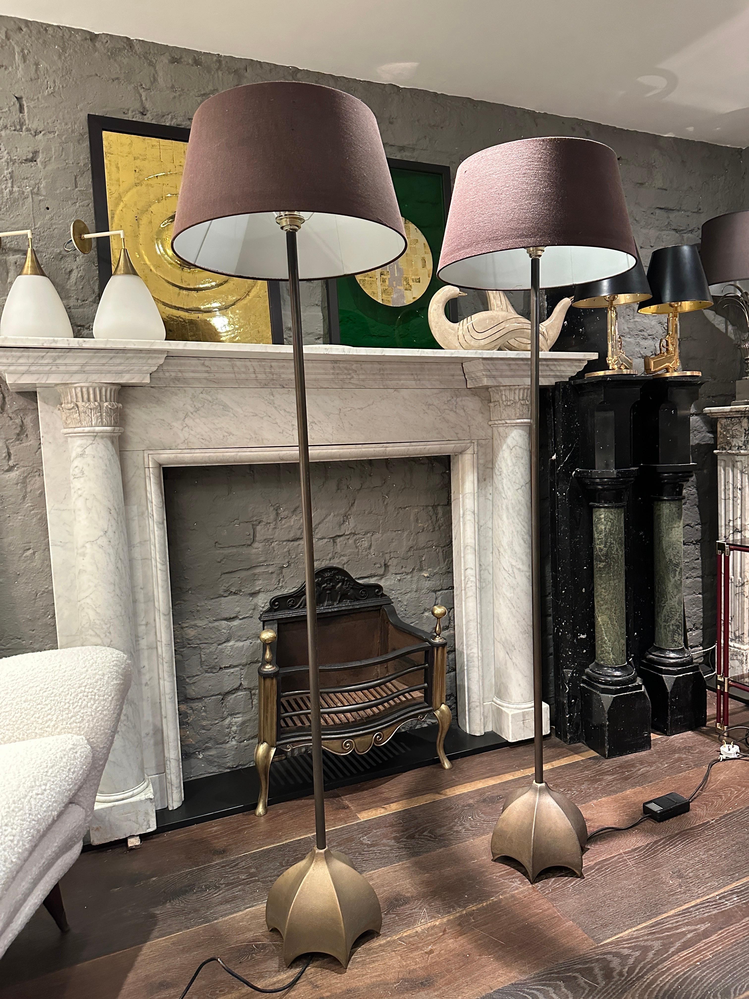 A Pair Of Bronze Floor Lamps By Jan Des Bouvrie For Quasar  For Sale 1