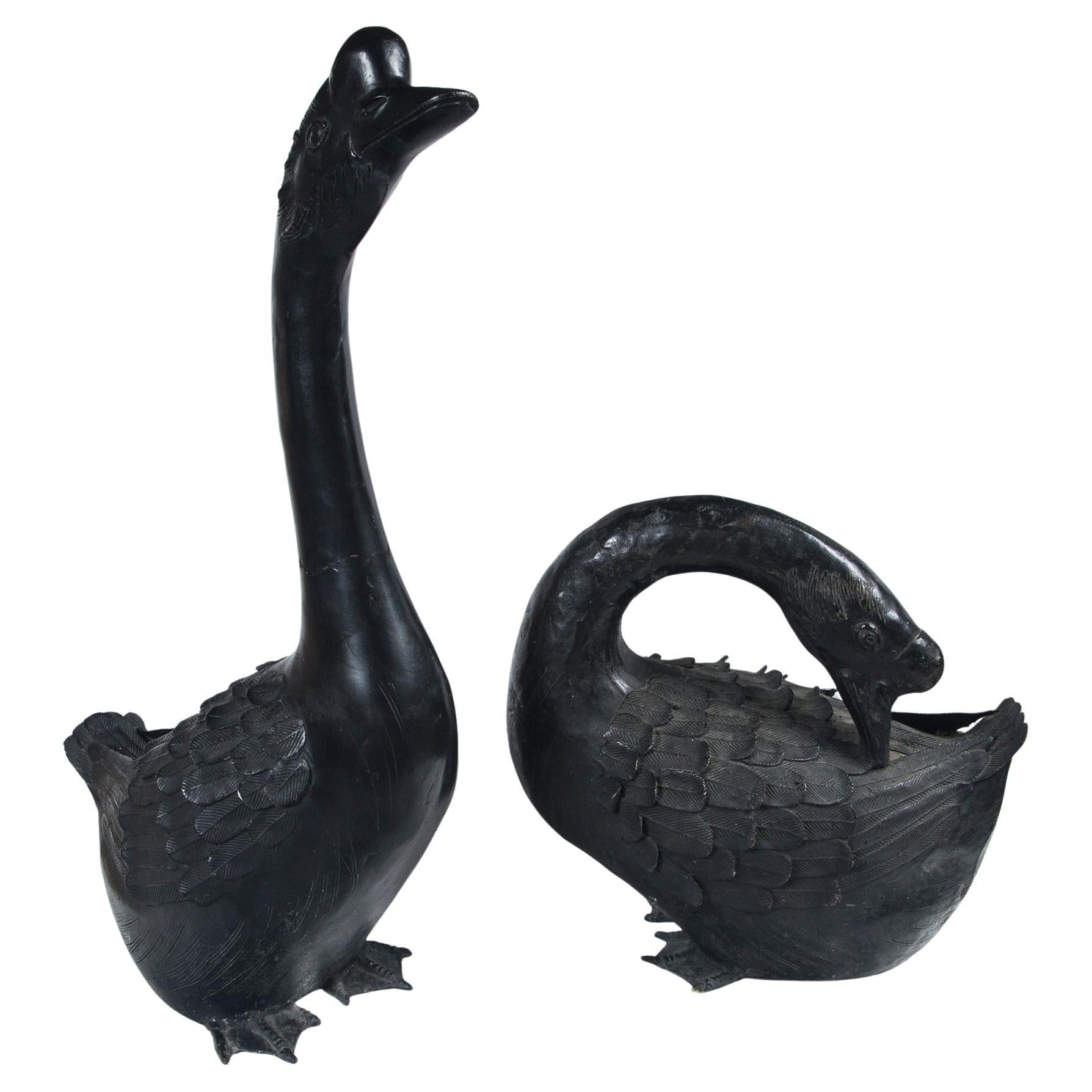 Monumental Pair of Patinated Bronze Torchiere Signed at 1stDibs