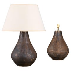 A Pair of Bronze Glazed Droplet Form Art Pottery Lamps A Pair of Bronze Glazed Droplet Form Art Pottery Lamps
