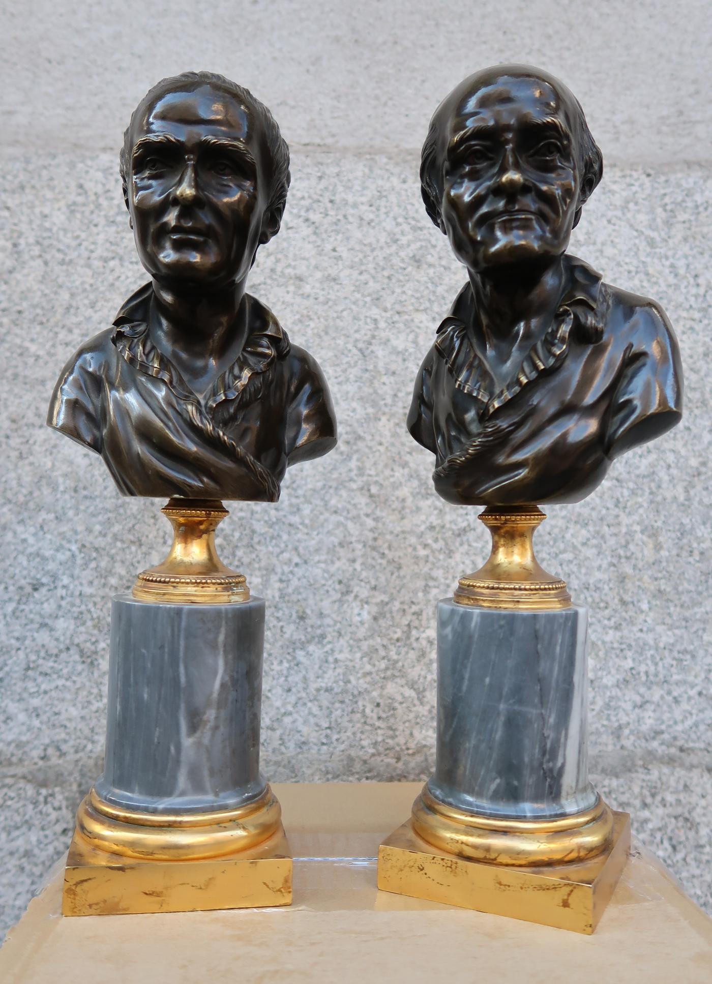 A pair of bronze and grey marble Louis XVI period busts, France 18th century. Perfect condition.