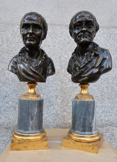 Pair of Bronze and Grey Marble Louis XVI Period Busts, France, 18th Century
