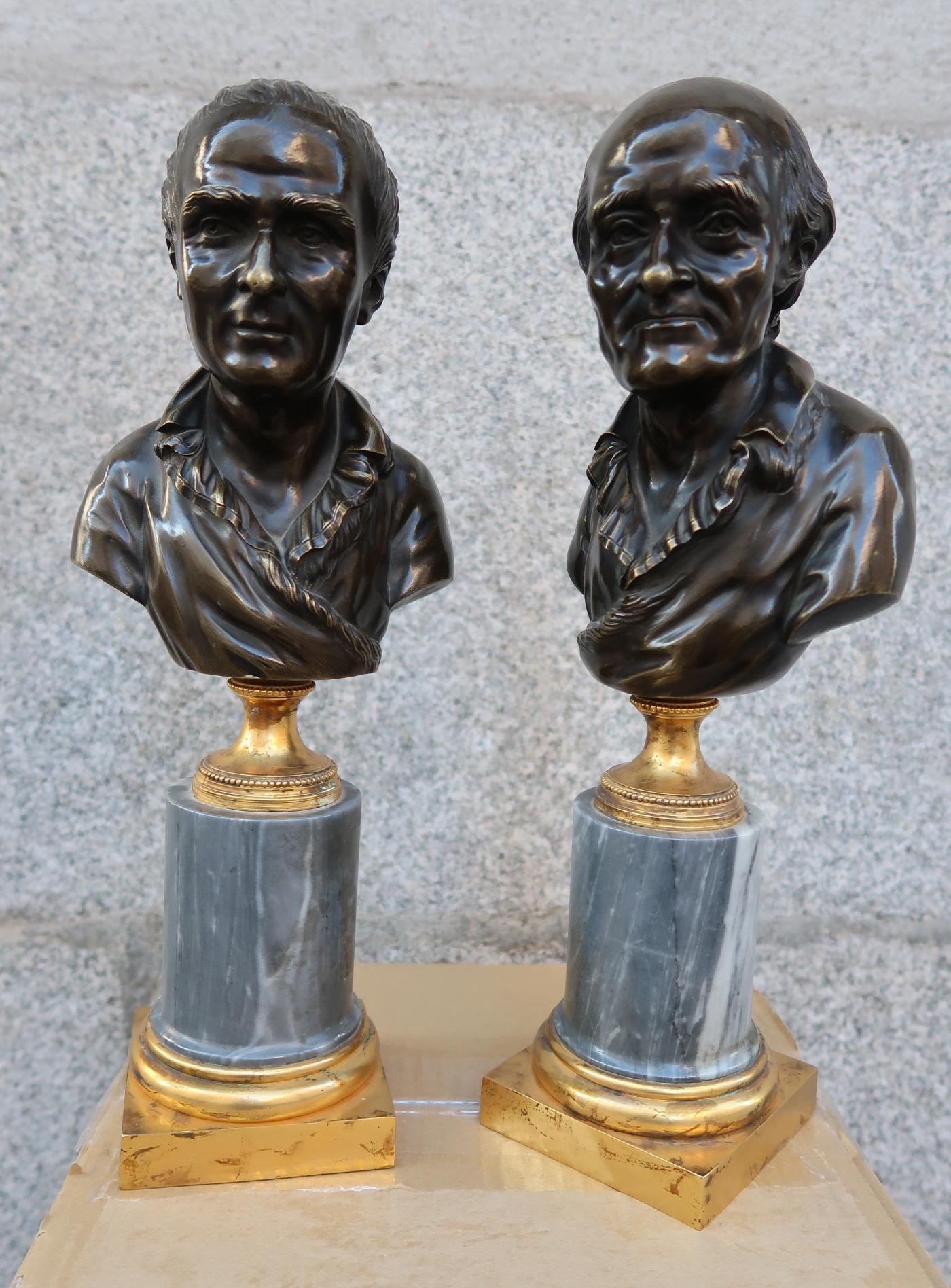 French Pair of Bronze and Grey Marble Louis XVI Period Busts, France, 18th Century For Sale