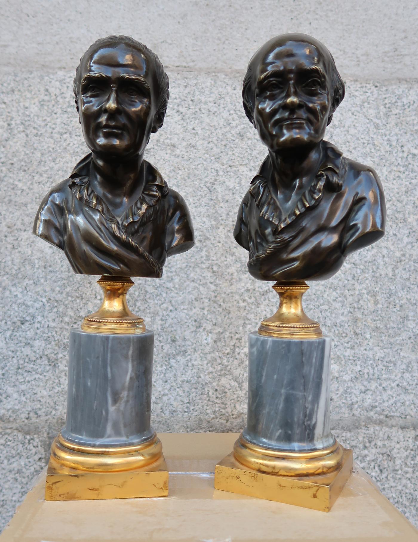 Pair of Bronze and Grey Marble Louis XVI Period Busts, France, 18th Century In Good Condition For Sale In Madrid, ES