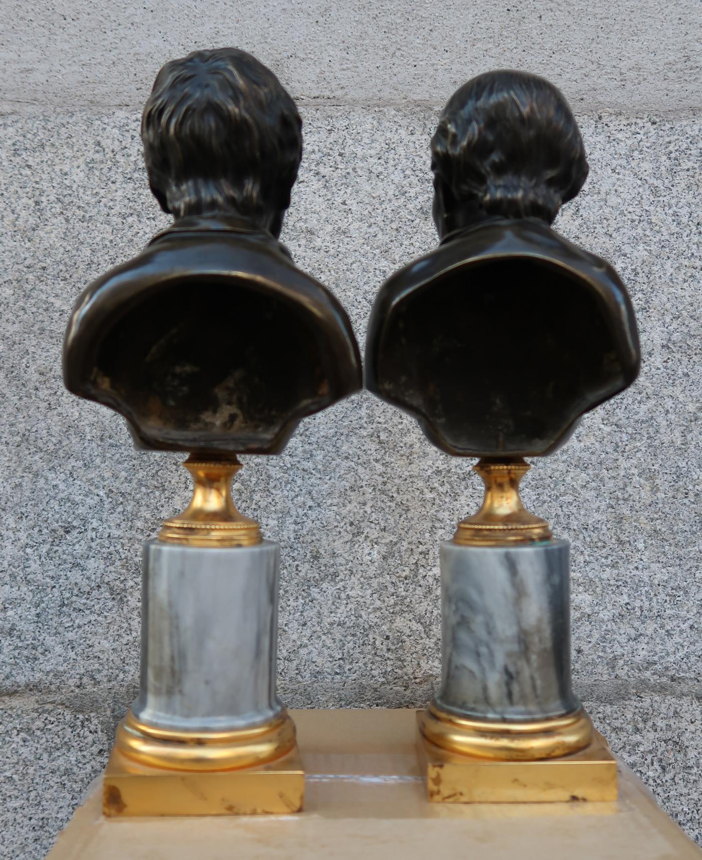 18th Century and Earlier Pair of Bronze and Grey Marble Louis XVI Period Busts, France, 18th Century For Sale