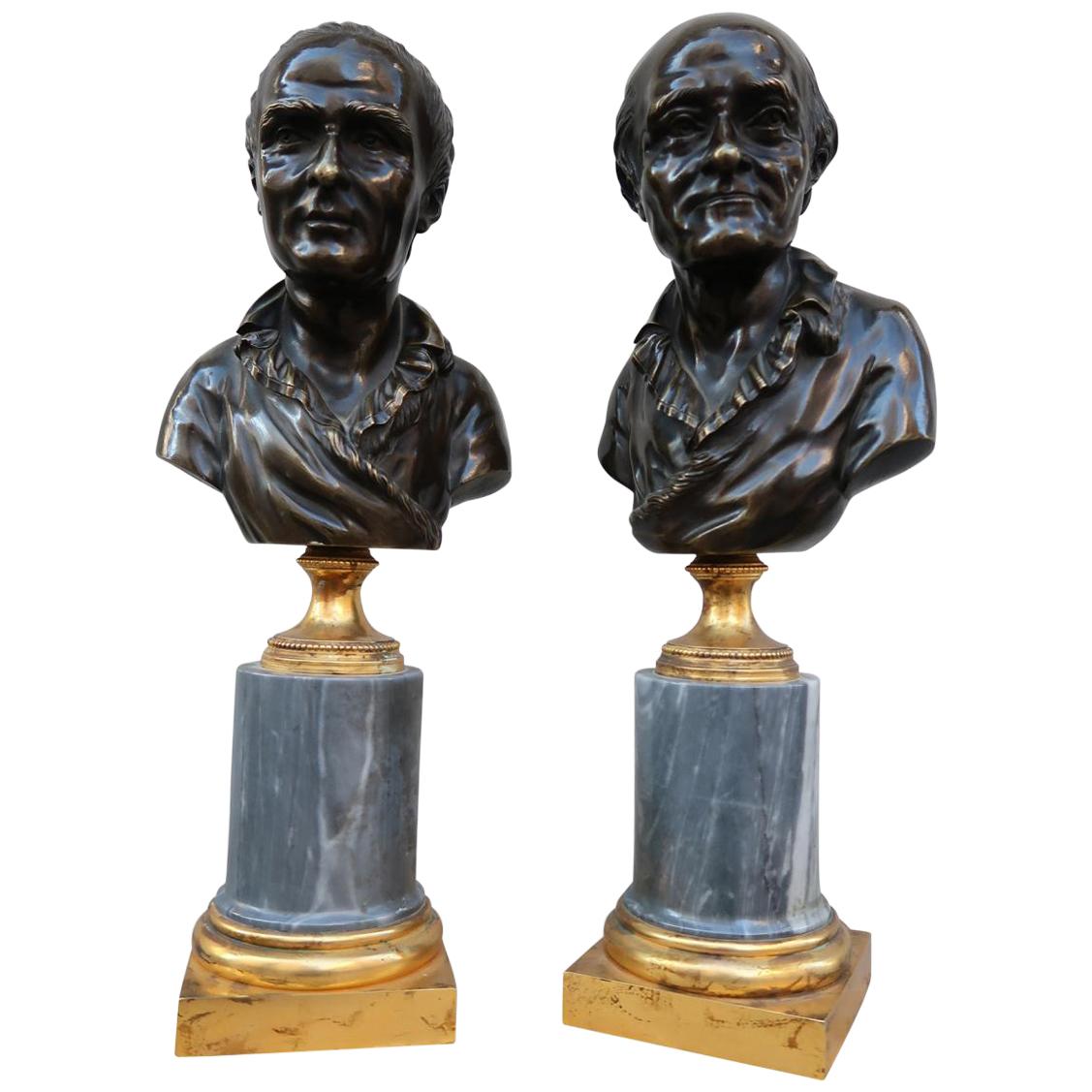 Pair of Bronze and Grey Marble Louis XVI Period Busts, France, 18th Century For Sale