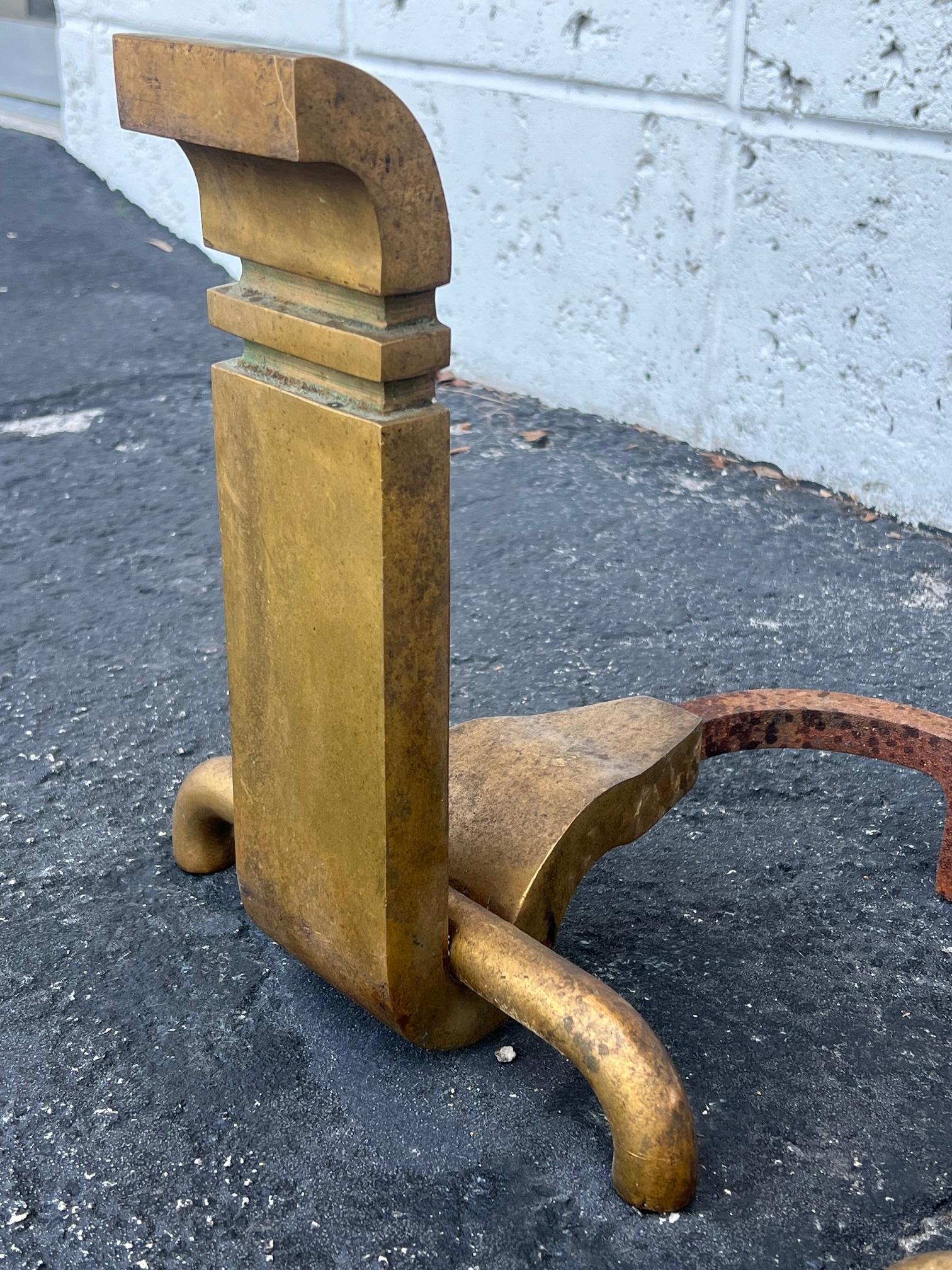 American A Pair Of Bronze Modernist Andirons By Wah Chang Signed Ca' 1950's For Sale