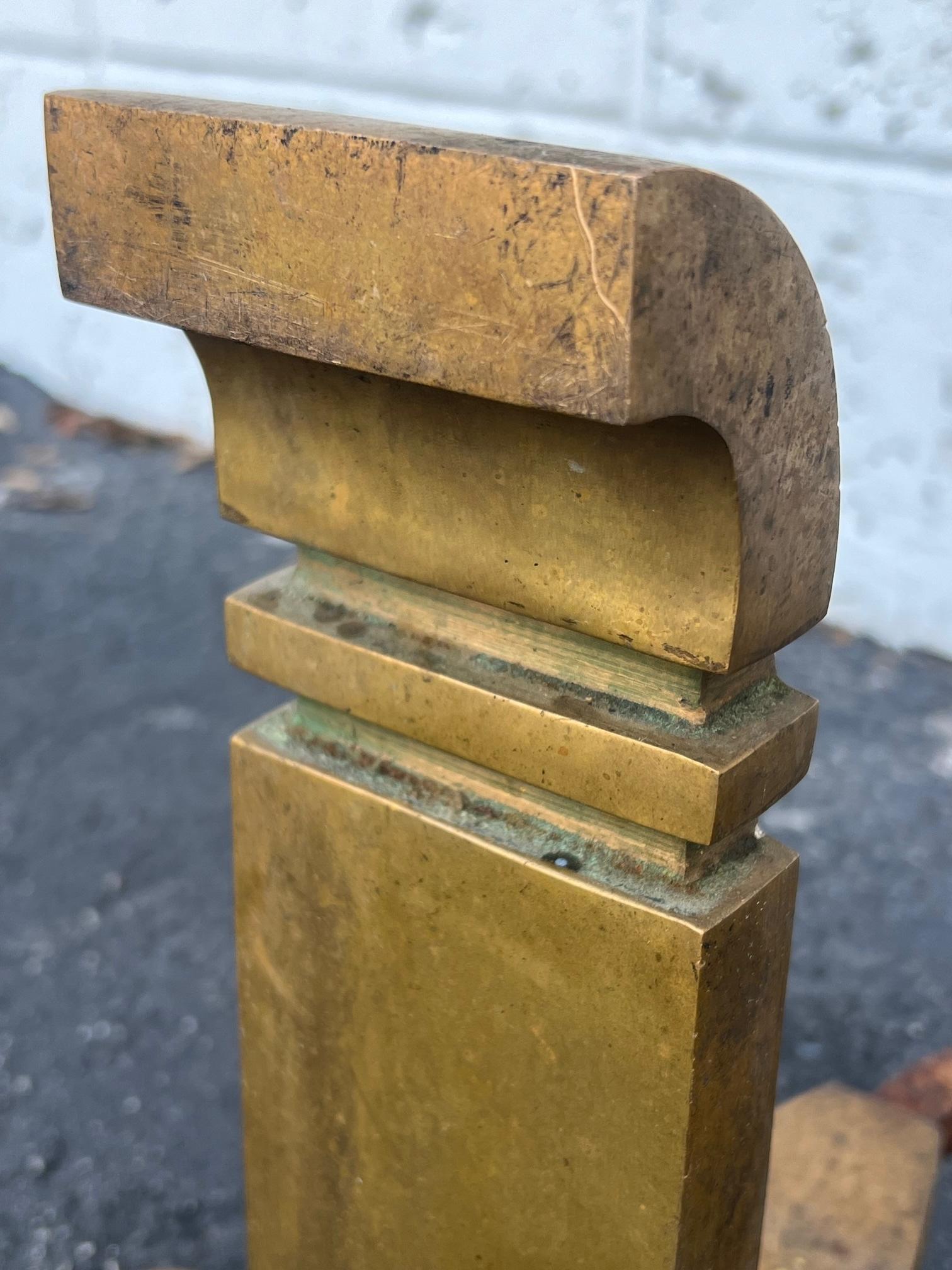 A Pair Of Bronze Modernist Andirons By Wah Chang Signed Ca' 1950's For Sale 3