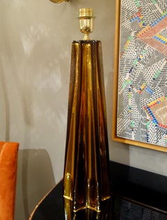 Pair of Bronze Murano Mercury Glass Table Lamps Signed by Alberto Donà