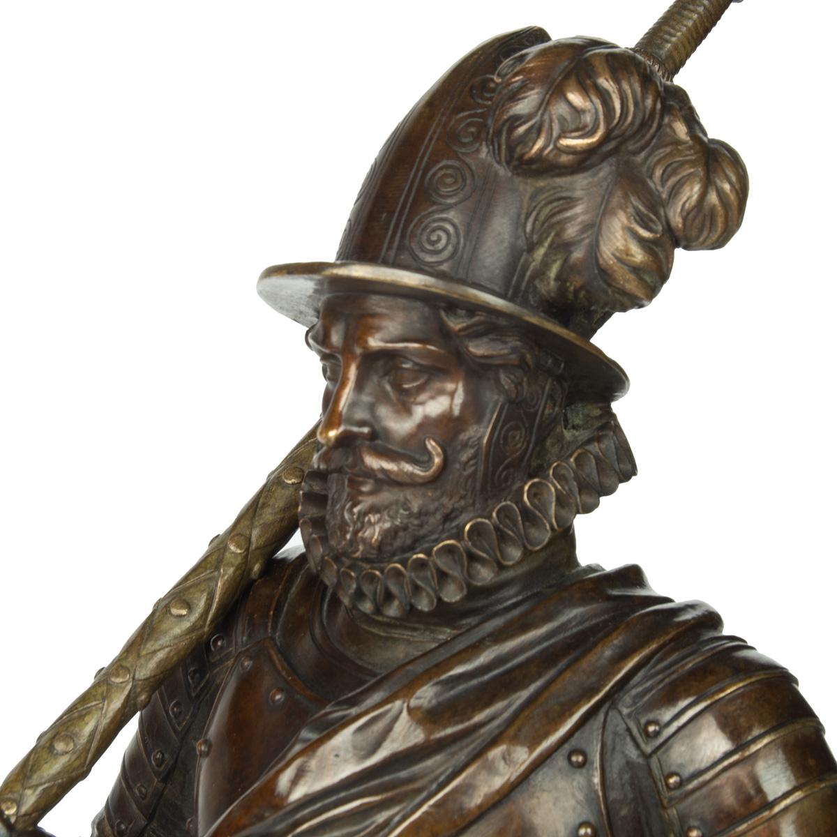 Pair of bronze standing figures of Spanish explorer & Conquistador Hernan Cortes For Sale 1