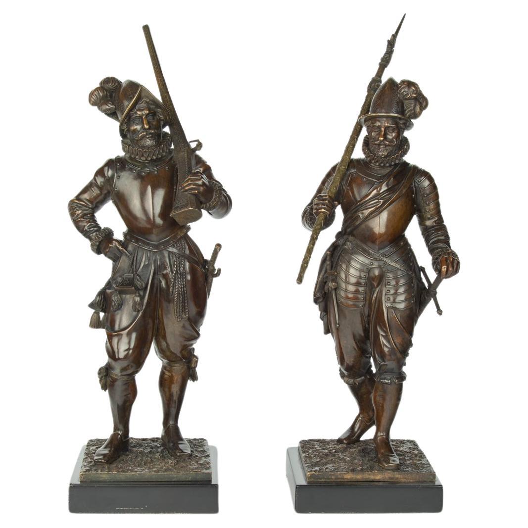 Pair of bronze standing figures of Spanish explorer & Conquistador Hernan Cortes