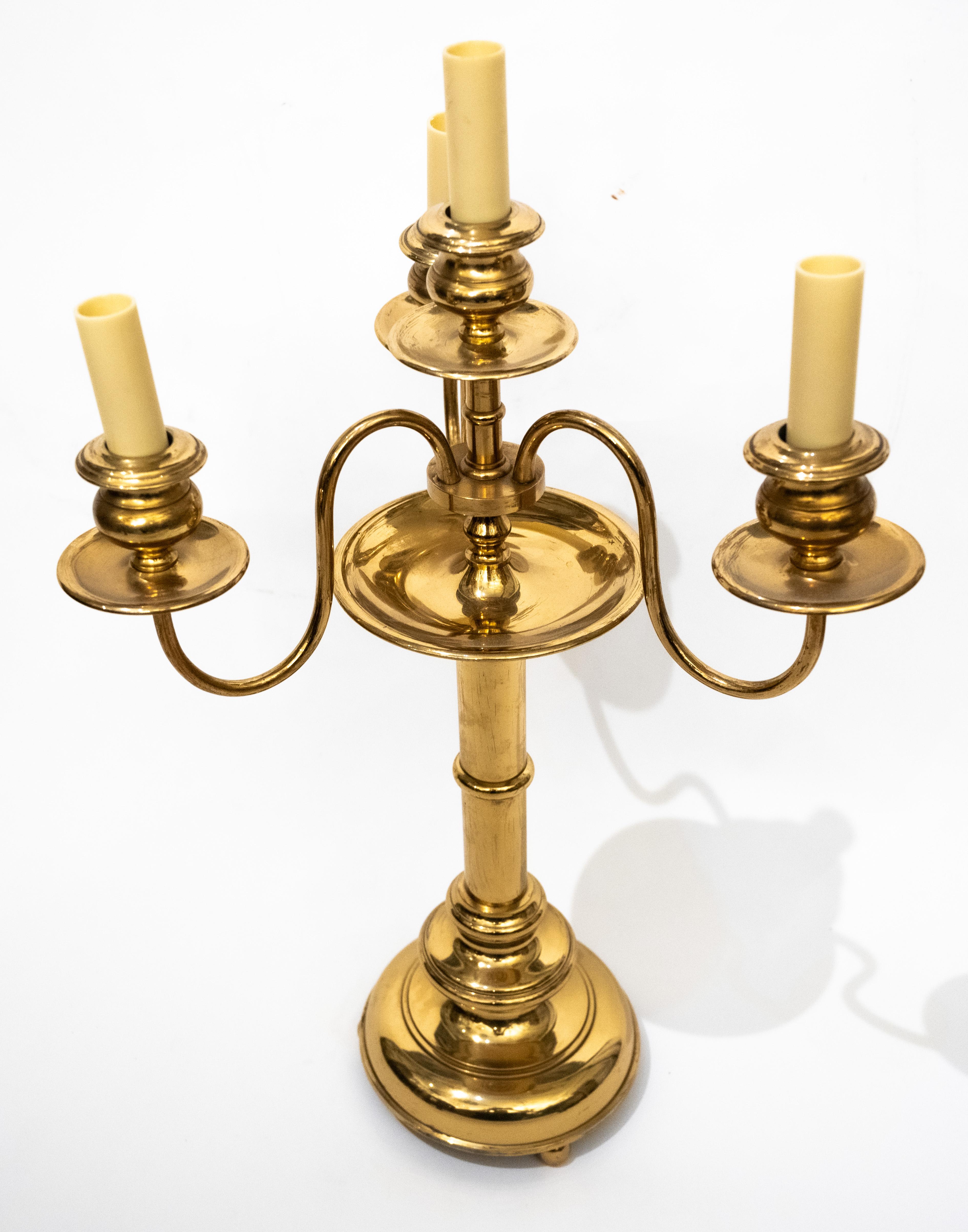 A Pair of Bronze Swedish Skultuna Four-Light Candle  Sticks For Sale 2