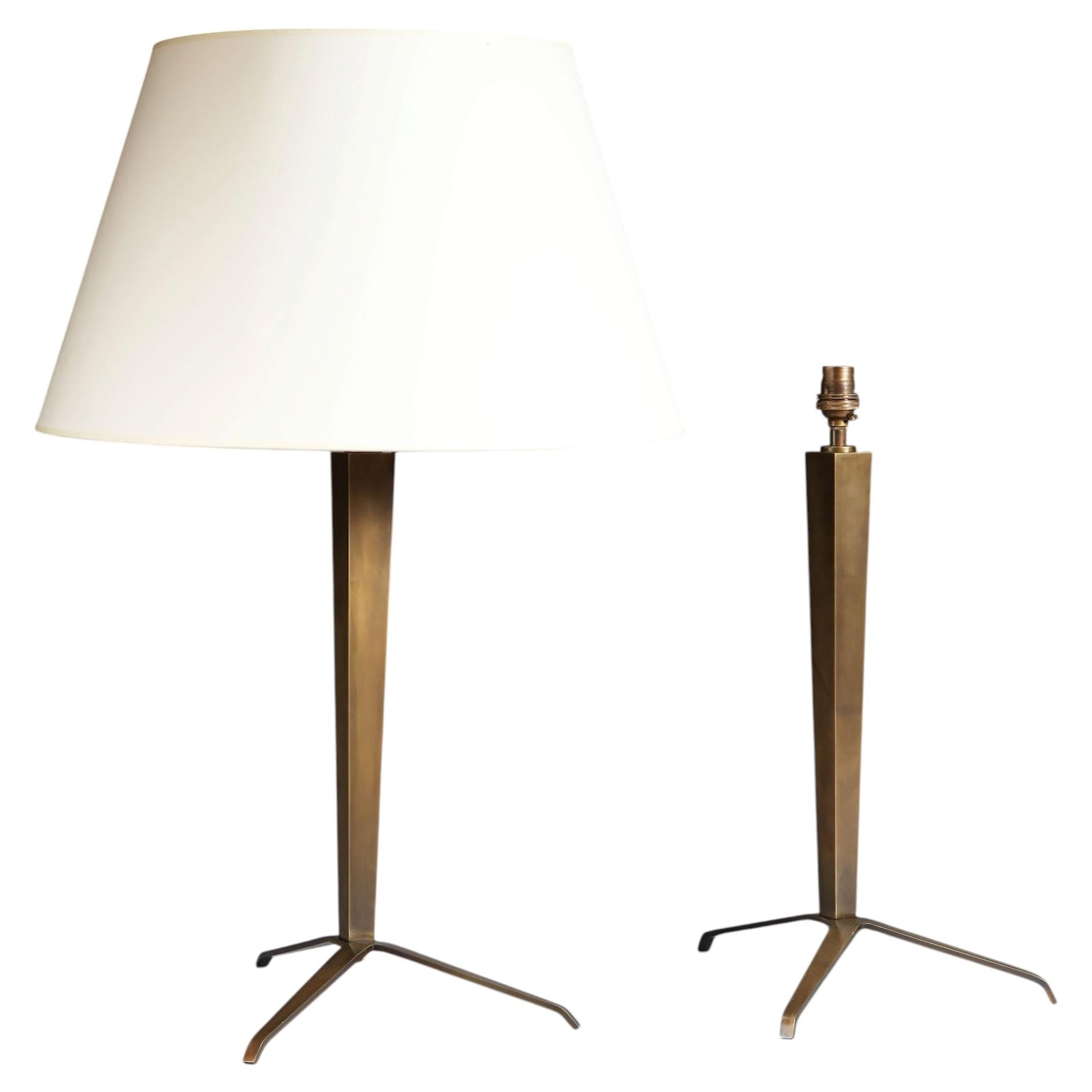 A Pair of Bronze Tripod Table Lamps after Jean Michel Frank