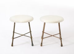 Ein Paar Valenti-Seil-Hocker aus Bronze, Spanien 1960er Jahre