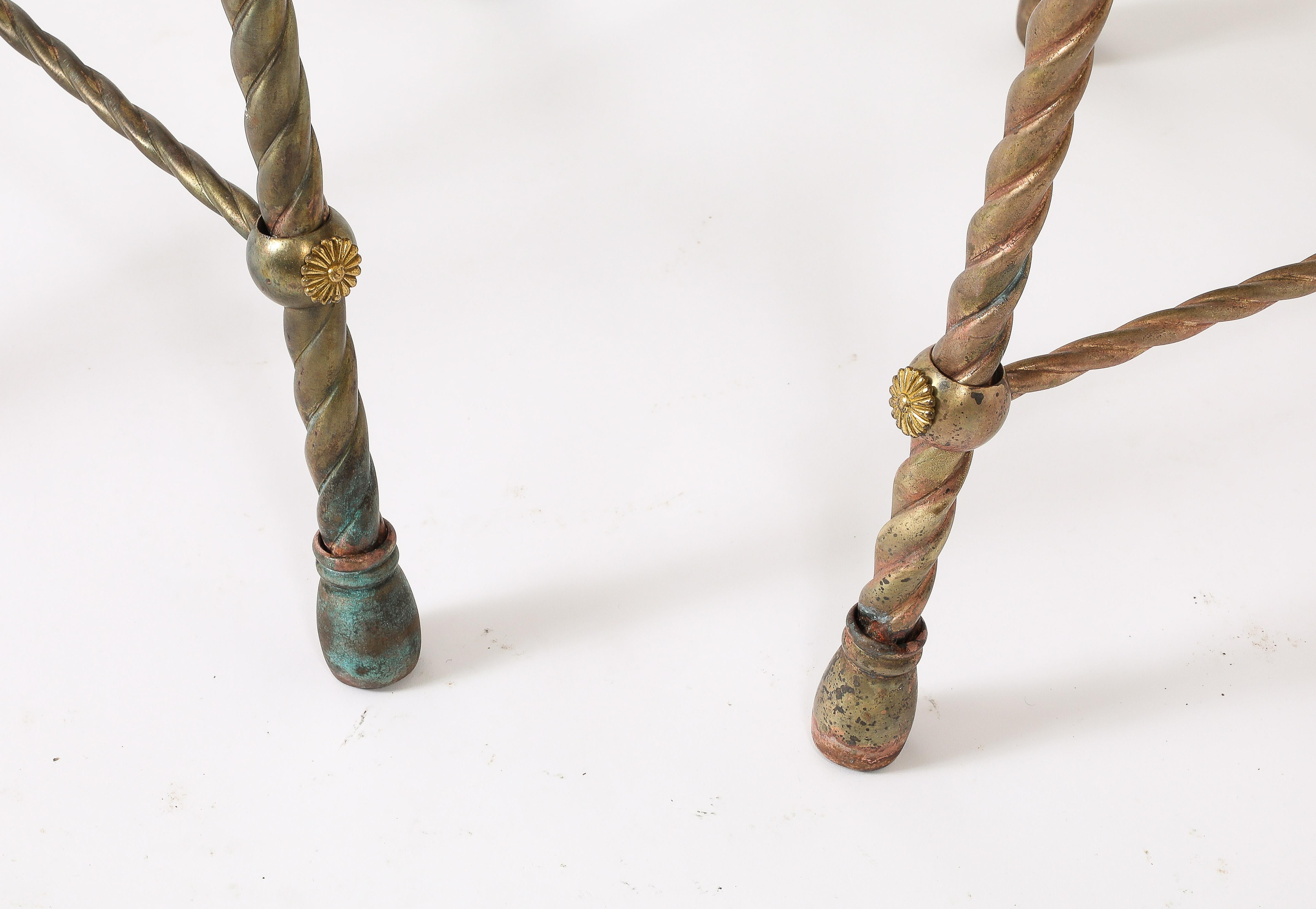 Mid-Century moderno Coppia di sgabelli di corda Valenti in bronzo, Spagna, anni '60 in vendita