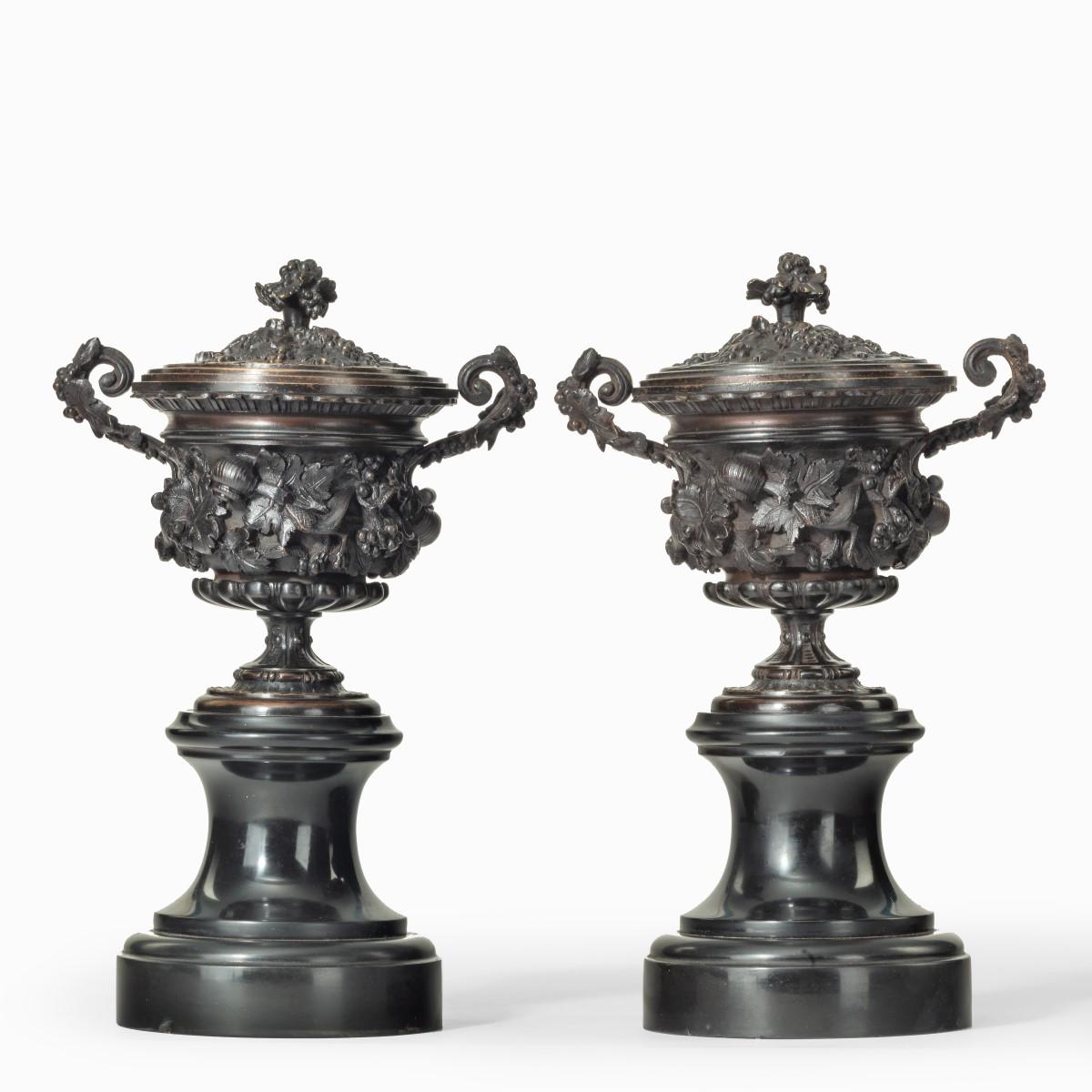 A Fine Pair of Bronze Urns or Vases and Covers c.1870 For Sale 1
