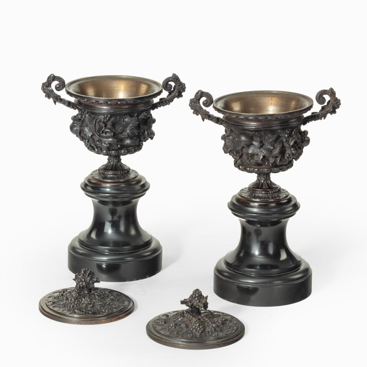 A Fine Pair of Bronze Urns or Vases and Covers c.1870 For Sale 4