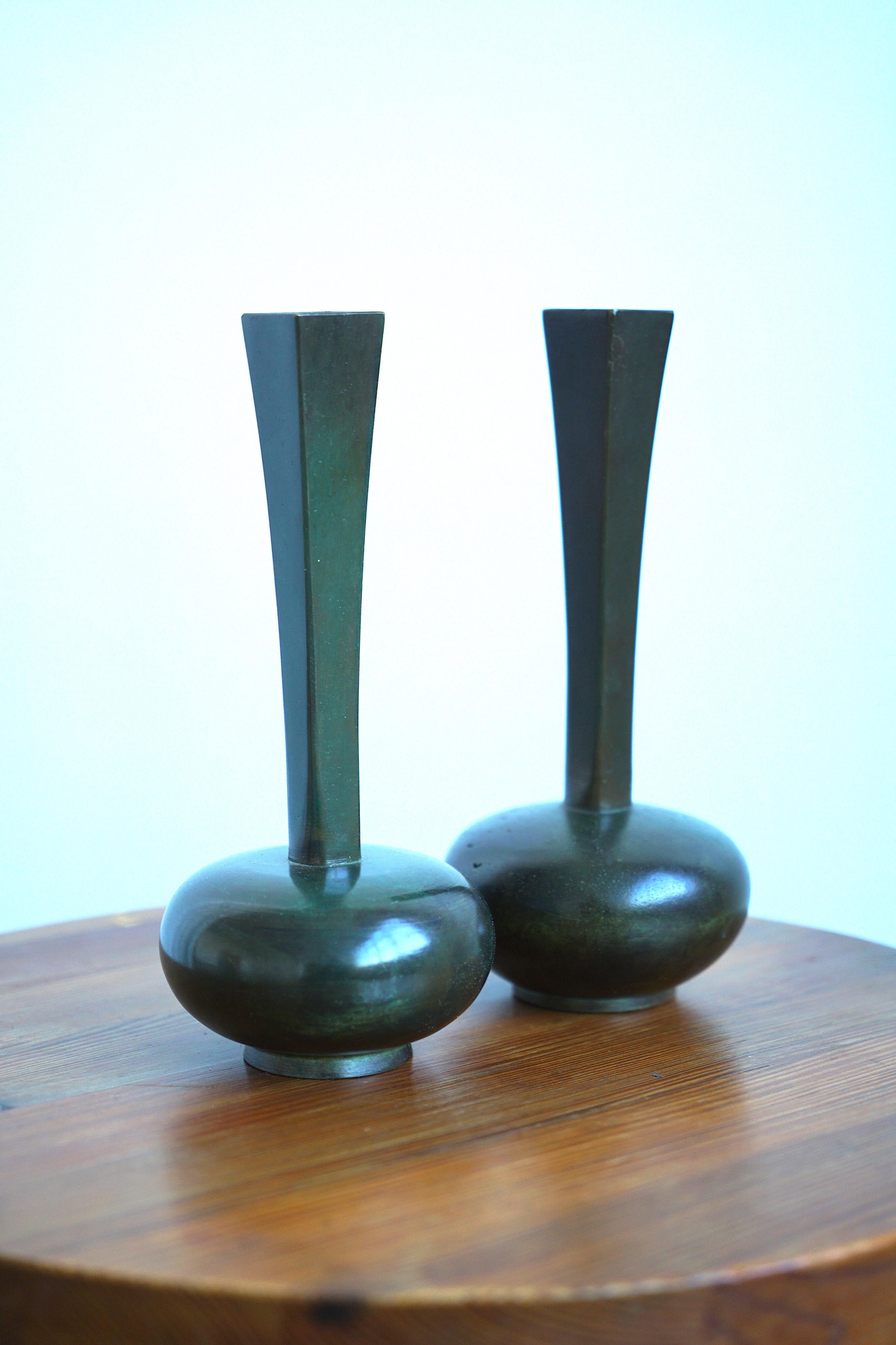 Art Deco A Pair of Bronze Vases by  Jacob Ängman for GAB For Sale